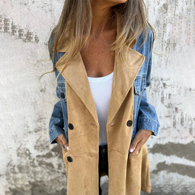 Alani - Mid-length Trench Coat with Denim