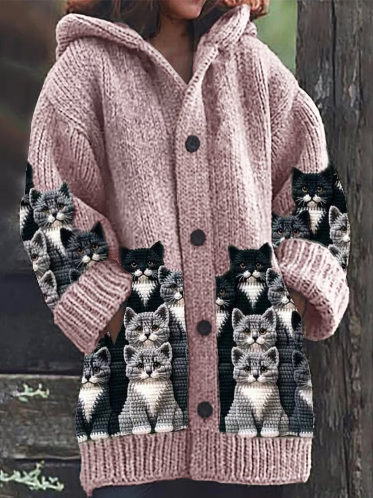 Elsie - Ladies Cardigan with Cat Print