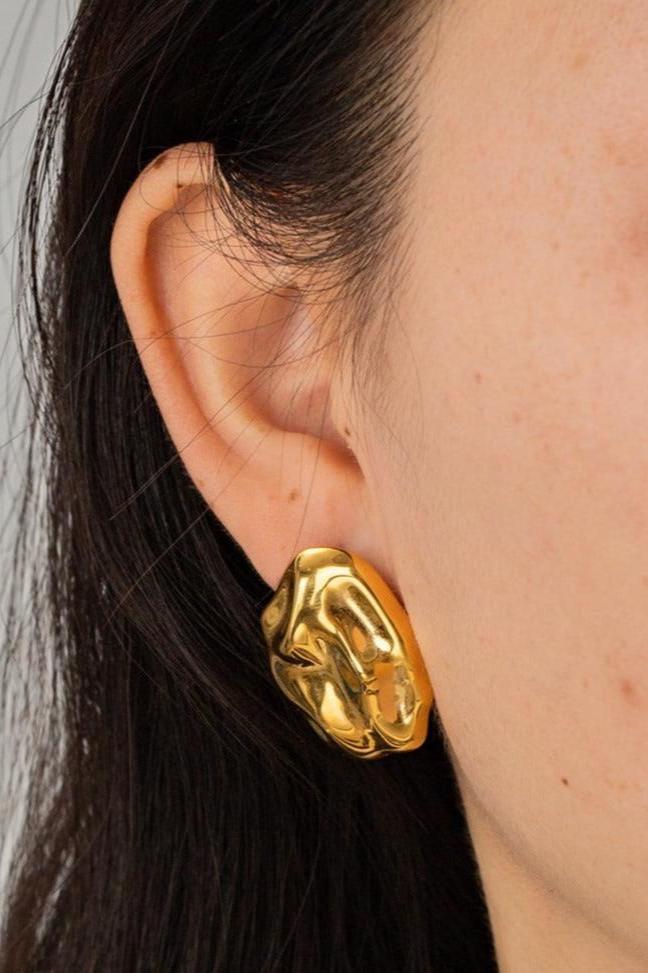 18K Gold Plated Stainless Steel Hammer Pattern Earrings