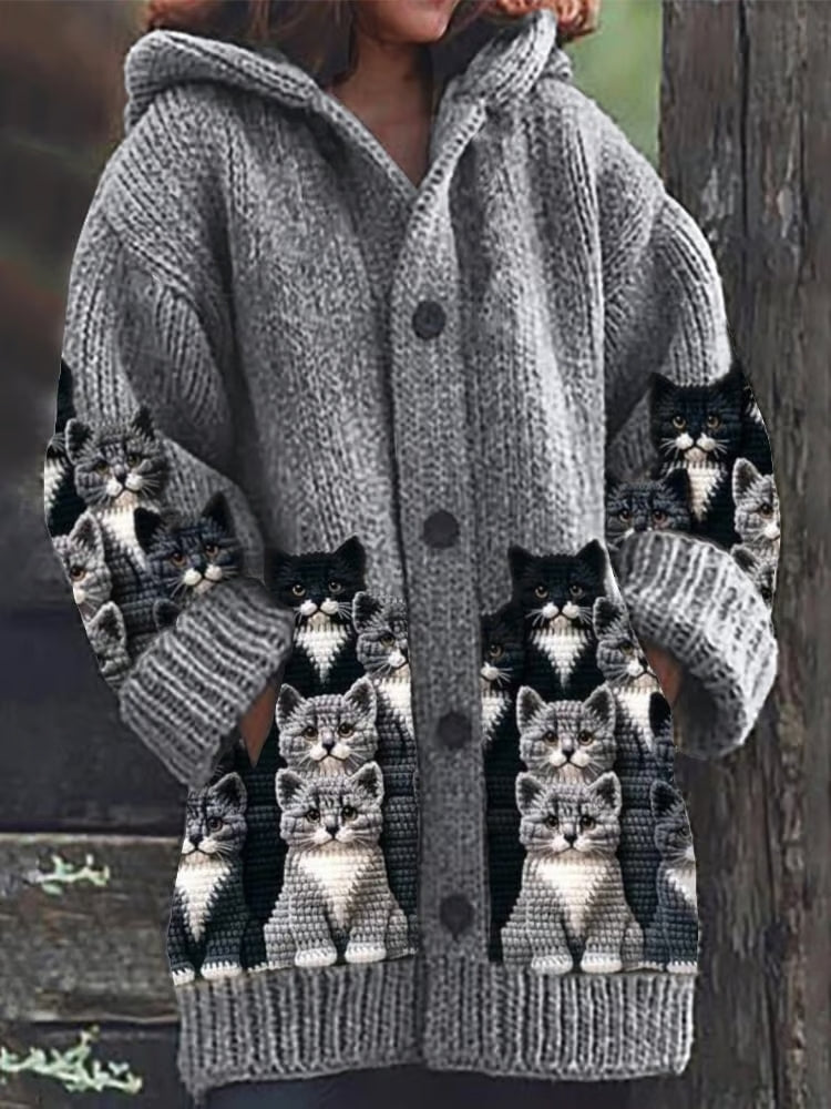 Elsie - Ladies Cardigan with Cat Print