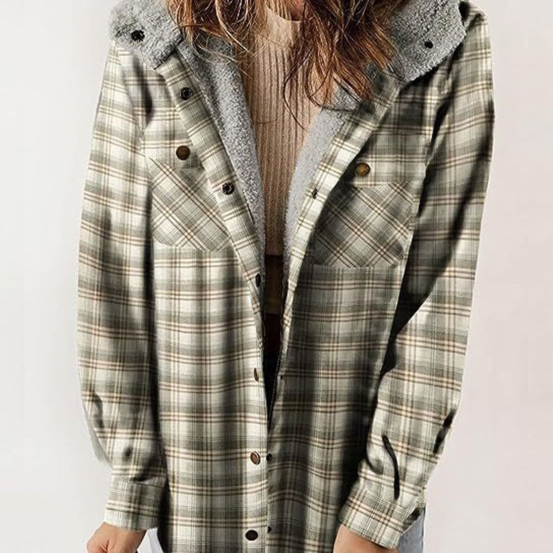 Ashley - Trendy Checkered Winter Jacket with Hood for Ladies