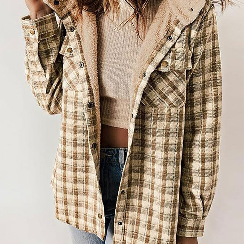 Ashley - Trendy Checkered Winter Jacket with Hood for Ladies